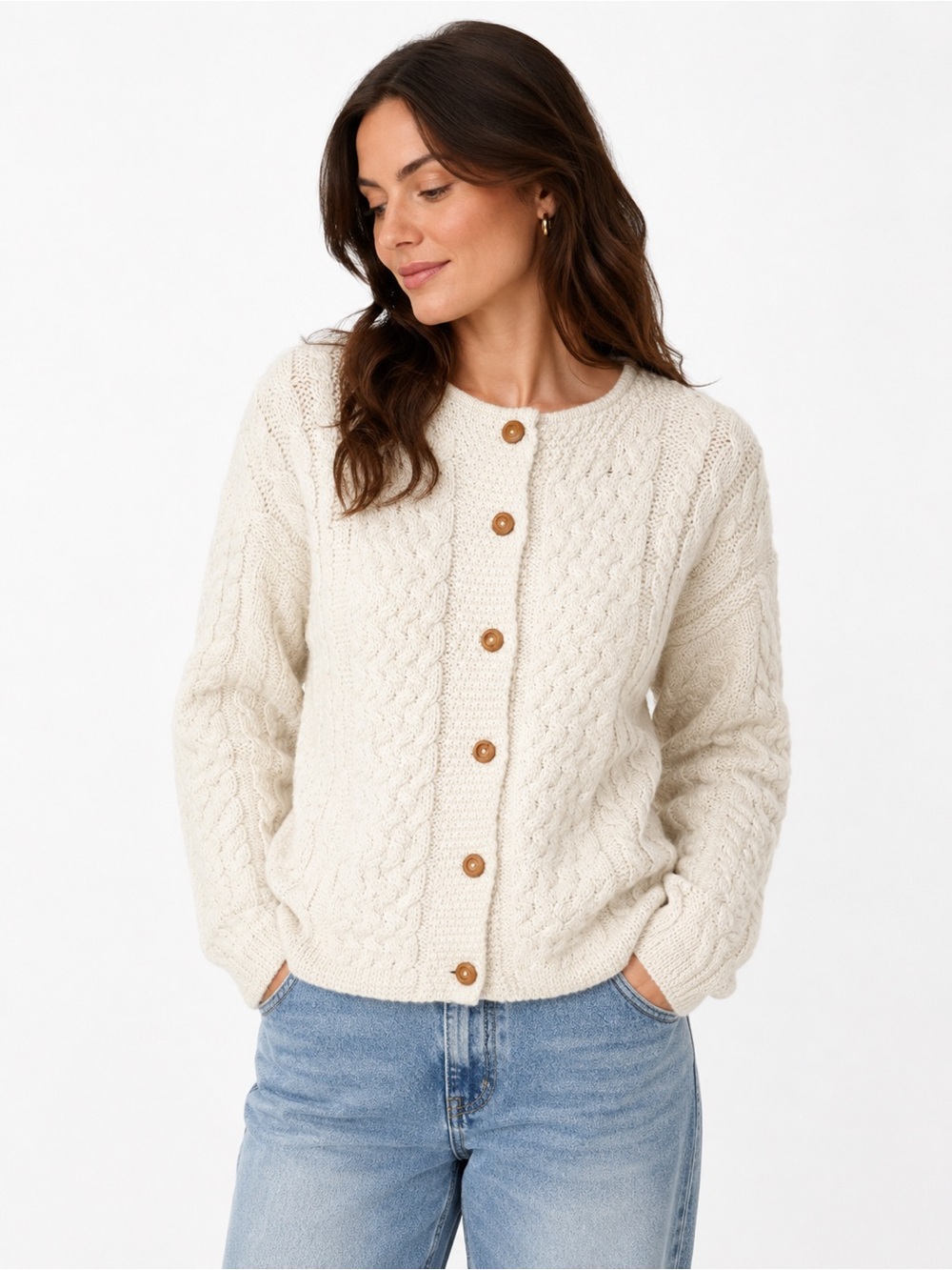 Aran Irish Knit Vintage 90s Callan Country Collection Merino Wool Cardigan